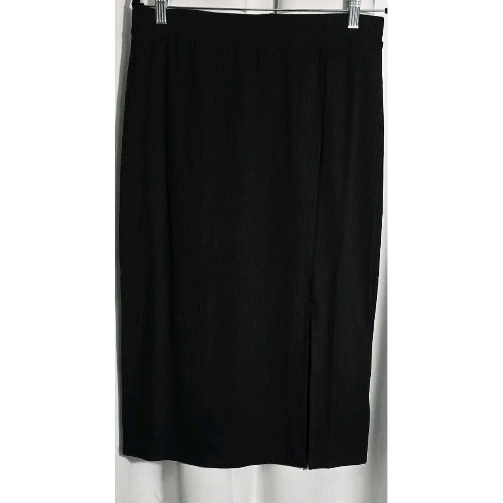 The Drop Women's  Slim Side-Slit Long Sweater Skirt Black Size Large‎